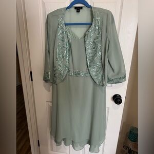 Elegant Mint Green Dress with Embroidered Jacket